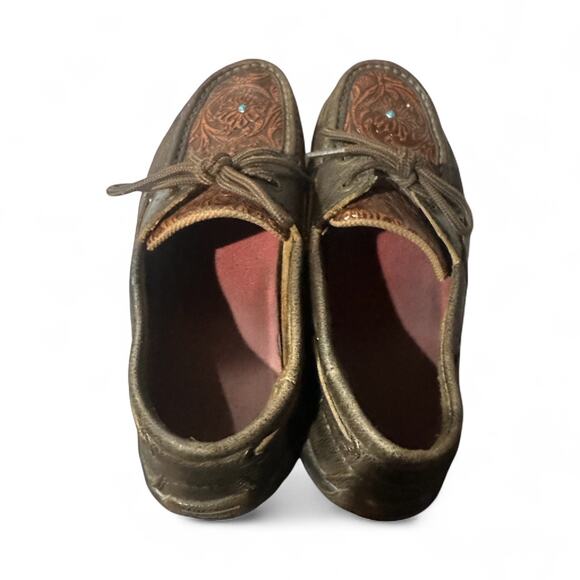 Twisted X Moccasins Size 6.5 M Floral Tooled Leather Driving Mocs Shoes Brown  - Picture 5 of 8